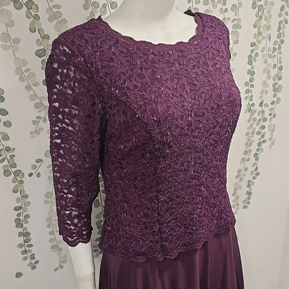 NWOT Alex Evenings Tea-Length Dress with Sequin Lace Bodice & Chiffon Skirt Sz 1 - Picture 4 of 11